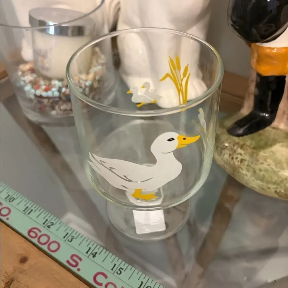 Duck geese Print Glass Goblet. Vintage.